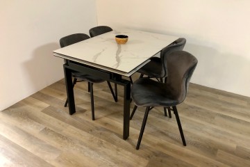 Huddersfield - 120/200cm Extending Dining Table in White with 4x Grey Bathilda Dining Chairs