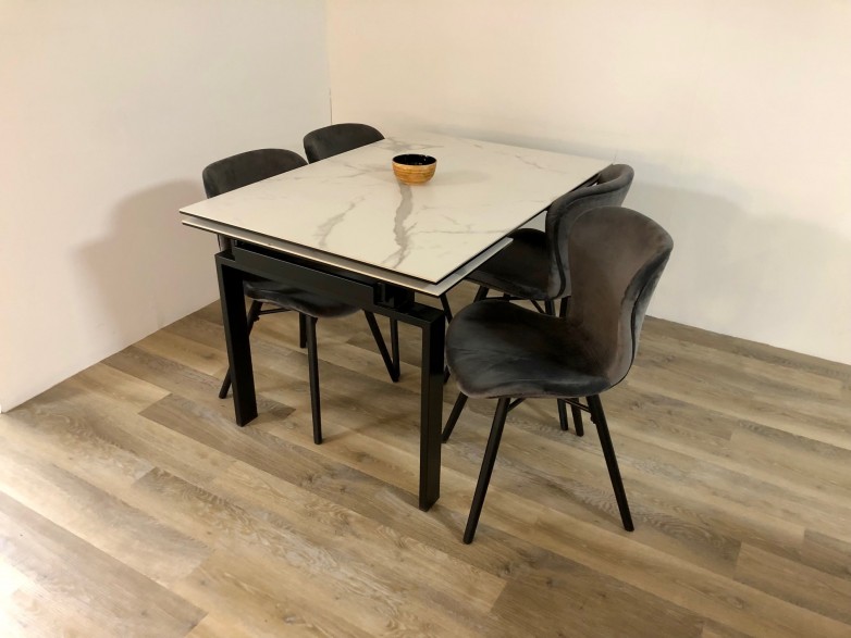 Huddersfield - 120/200cm Extending Dining Table in White with 4x Grey Bathilda Dining Chairs