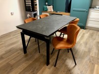Huddersfield - 160/240cm Extending Dining Table in Black with 4x Copper Bathilda Dining Chairs thumbnail