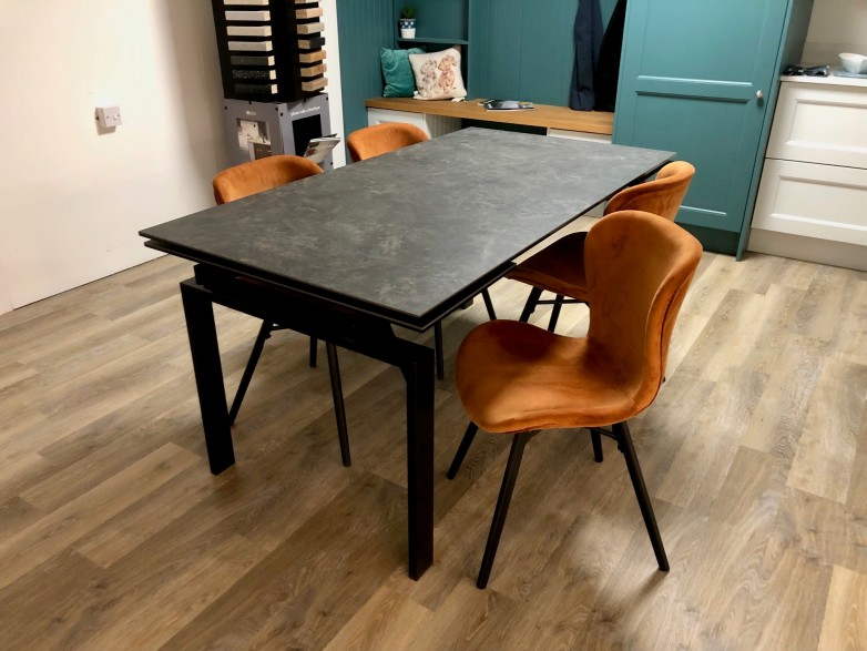 Huddersfield - 160/240cm Extending Dining Table in Black with 4x Copper Bathilda Dining Chairs