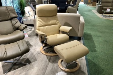 - Philip Medium Signature Base Chair and Footstool in Velaro Leather