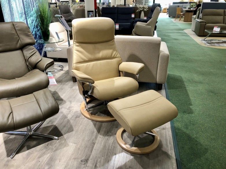 - Philip Medium Signature Base Chair and Footstool in Velaro Leather