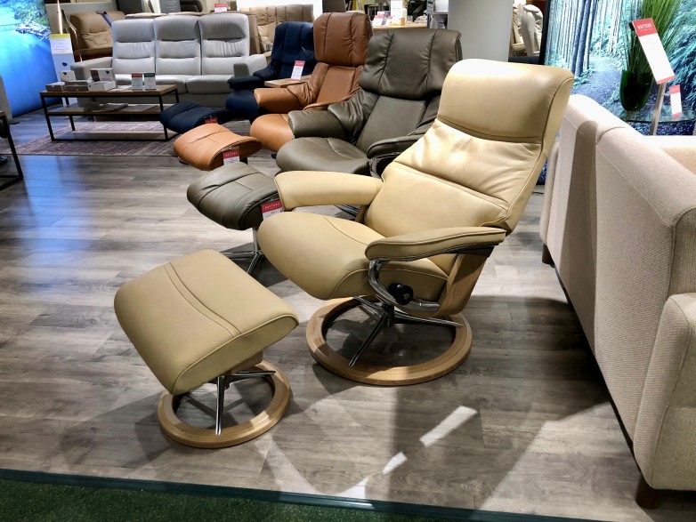 - Philip Medium Signature Base Chair and Footstool in Velaro Leather
