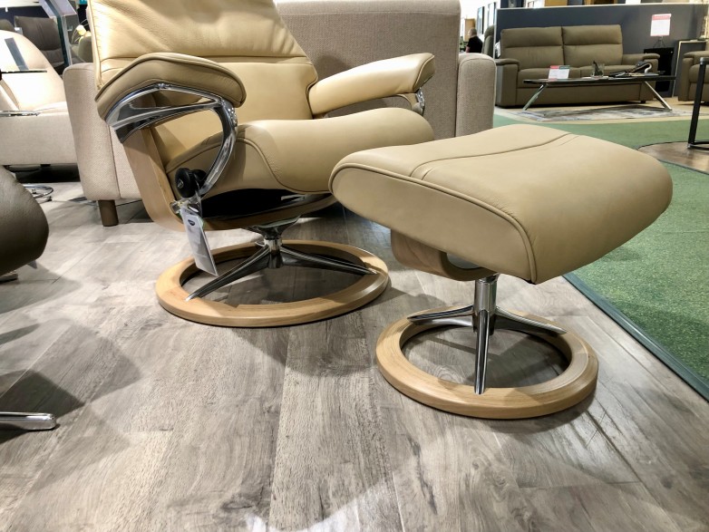 - Philip Medium Signature Base Chair and Footstool in Velaro Leather