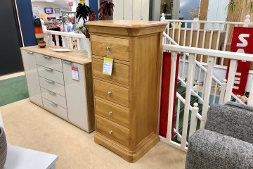 - Chelsea (Oak) Bedroom 5 Drawer Tall Narrow Chest of Drawers