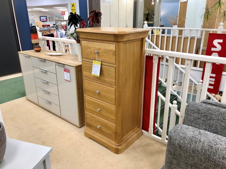 - Chelsea (Oak) Bedroom 5 Drawer Tall Narrow Chest of Drawers