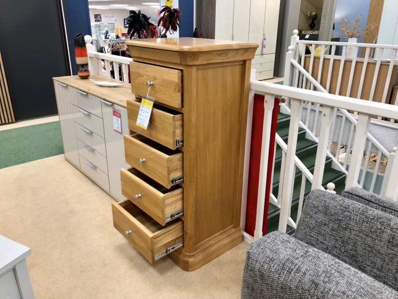- Chelsea (Oak) Bedroom 5 Drawer Tall Narrow Chest of Drawers