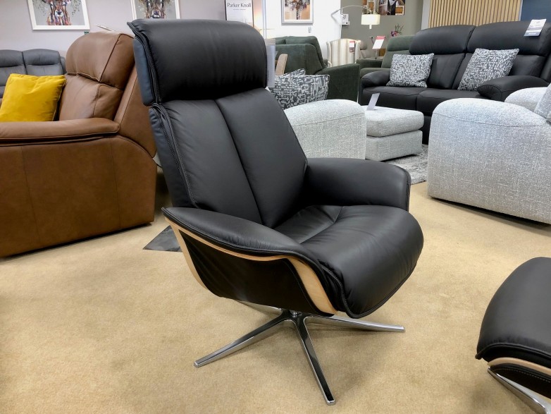 - Ergoform Lund Swivel-Recliner Chair with Footstool in Leather
