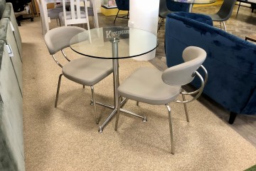 Cortina 70cm Diameter Glass Table and 2x Margot Dining Chairs