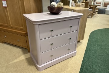 - Chartwell Bedroom 3 Drawer Wide Chest with Painted Top in Pink