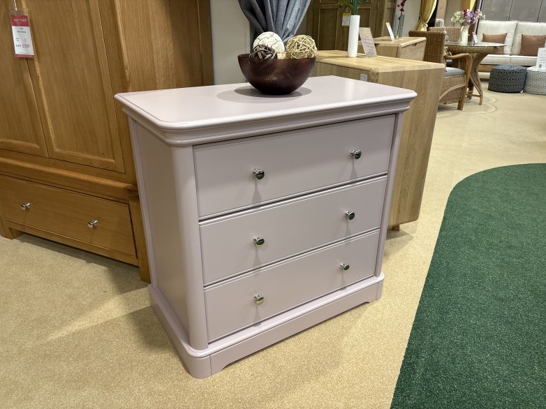 - Chartwell Bedroom 3 Drawer Wide Chest with Painted Top in Pink