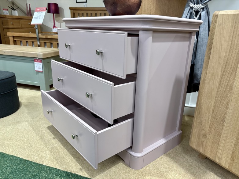 - Chartwell Bedroom 3 Drawer Wide Chest with Painted Top in Pink