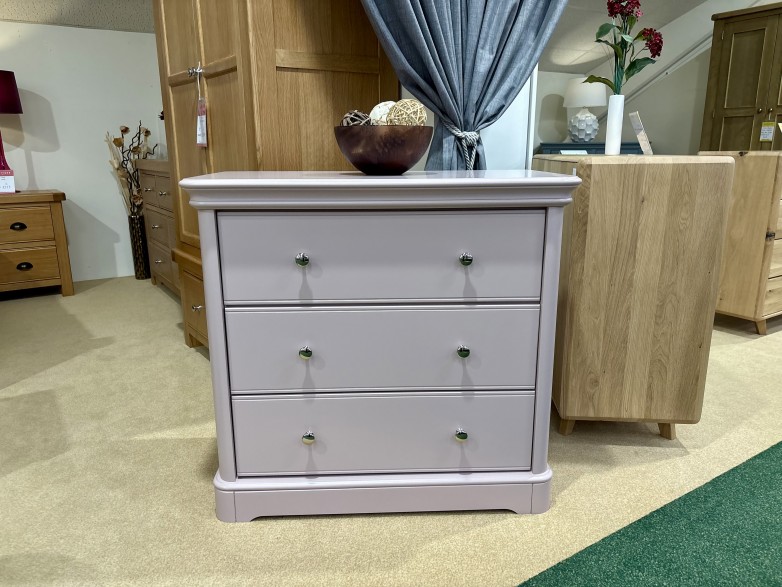 - Chartwell Bedroom 3 Drawer Wide Chest with Painted Top in Pink