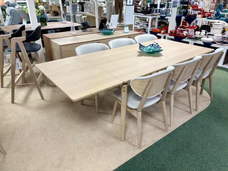 - Aeris Dining Table (with 1x Extension Leaf and Storage Tray) and 6x Cor Dining Chairs