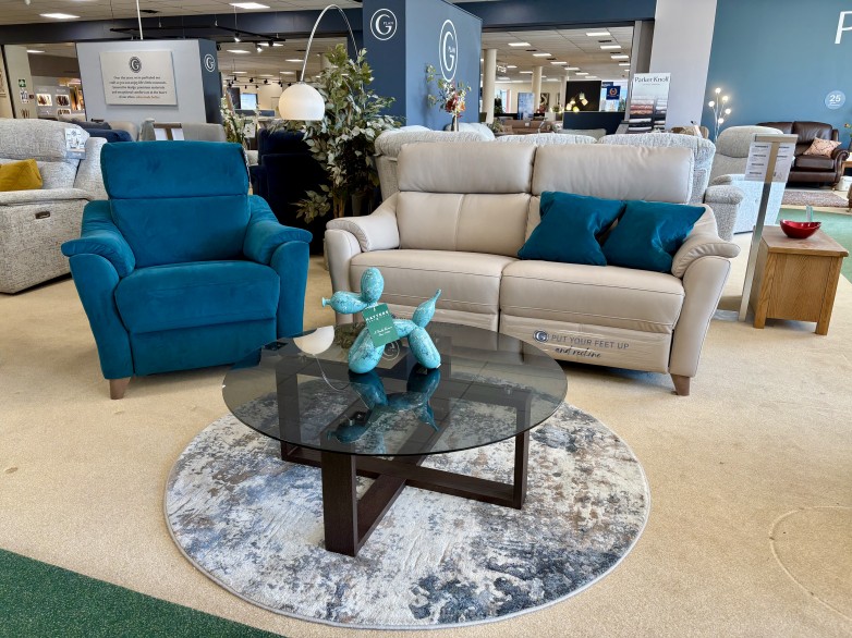 - Hurst Large Power-Reclining Sofa in Leather with Contrast Armchair (Scatters Included)