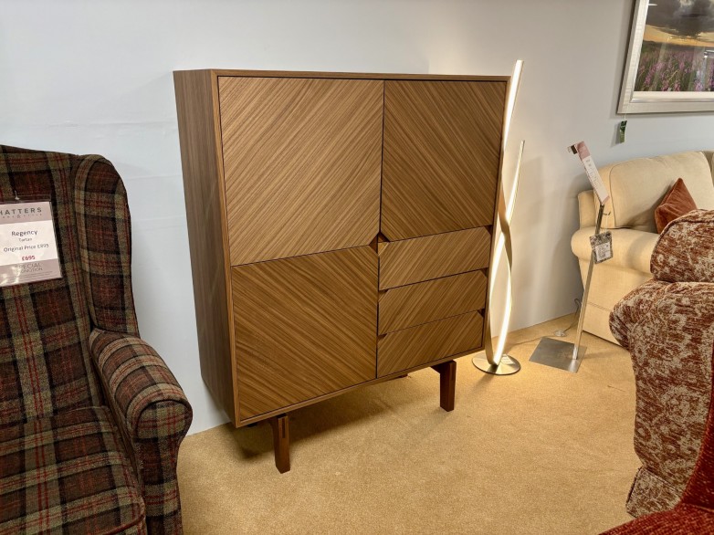 - Galaxy 3-Door 3-Drawer Highboard with Walnut Intarsia Finish