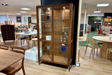 - Glass Display Cabinet with Black Metal Legs (SM452NO) in Oiled Walnut
