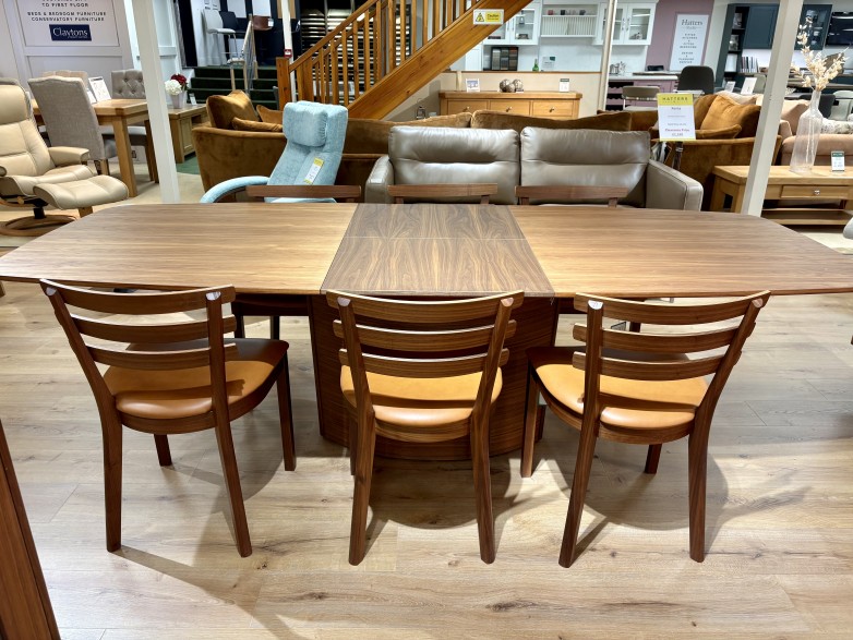 - Extending Dining Table (SM117NO) and 6x Dining Chairs (SM46NO) in Oiled Walnut Wood