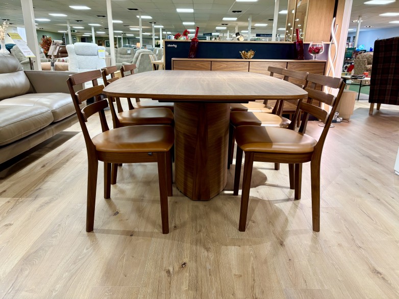 - Extending Dining Table (SM117NO) and 6x Dining Chairs (SM46NO) in Oiled Walnut Wood